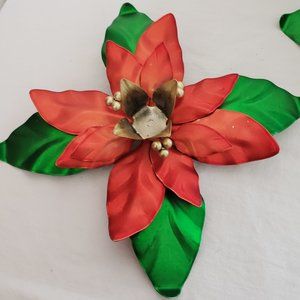 Set 2 Vintage DEPT 56 Metal Christmas Poinsettia Taper Candle Holders